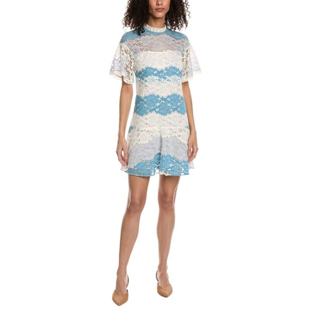 Burberry Womens  Floral Print Silk-Lined Mini Dress, Blue